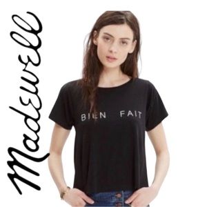 Madewell “Bien Fait” Boxy Style Forward Seam Cropped Tee.  Black, Size M…